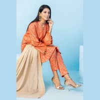 Ideas Yarn Dyed Shawl Unstitched Gold printed Cotail Suit AP-22043 3Pcs - image 3