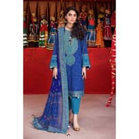 Embroidered Chunri Lawn Unstitched Suit With Chiffon Gold and Lacquer Printed Dupatta BM-32016 3PC - image 3