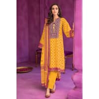 Embroidered Chunri Lawn Unstitched Suit With Chiffon Gold and Lacquer Printed Dupatta BM-32009 3PC - image 2