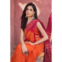 Lawn Unstitched Gold Printed Saree Blouse SR-32022 3PC - image 5