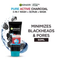 Garnier Skin Active 3-in-1 Charcoal Blackhead Face Wash Mask Scrub 50ml