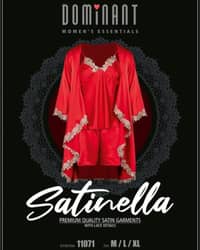 Dominant Women Essentials Satinella 3 Pieces Night Gown Set with Lace Details 11071