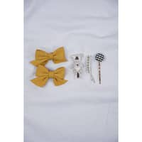 TM Treasures by Meeru Double Bow Pins With Fancy Hair Pins - Yellow