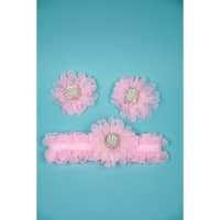 Penguins Baby Girl Fancy Headband and Clips Flower Set - Pink