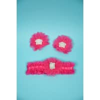 Penguins Baby Girl Fancy Headband and Clips Flower Set - Fuscia