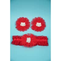 Penguins Baby Girl Fancy Headband and Clips Flower Set - Red