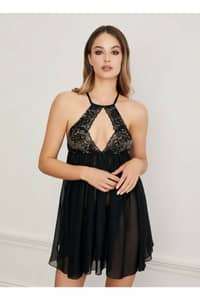 Eros Lingerie Serena Halterneck Short Nightgown ersk856 - Black · 38