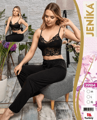 Jenika Collection Cotton Pant with Sleeveless Top Set 39184 - Black · XL