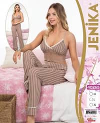 Jenika Collection Cotton Pant with Sleeveless Top Set 40265 - Light Brown · Medium