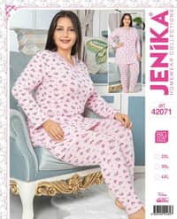 Jenika Collection Cotton Pant with Shirt 42071 - Pink Floral · 2XL