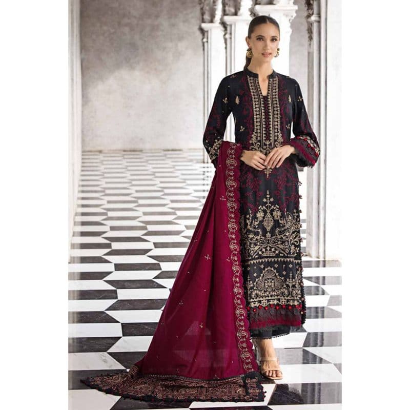 Ideas Embroidered Pashmina Unstitched Suit with Embroidered Pashmina Shawl AP-32039 3PC