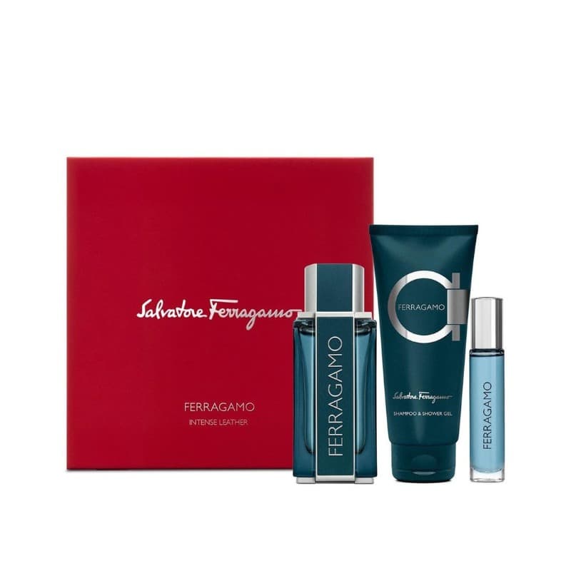 Salvatore Ferragamo Intense Leather EDP 100ml+EDP 10ml +Shampoo & Shower Gel Set for Men