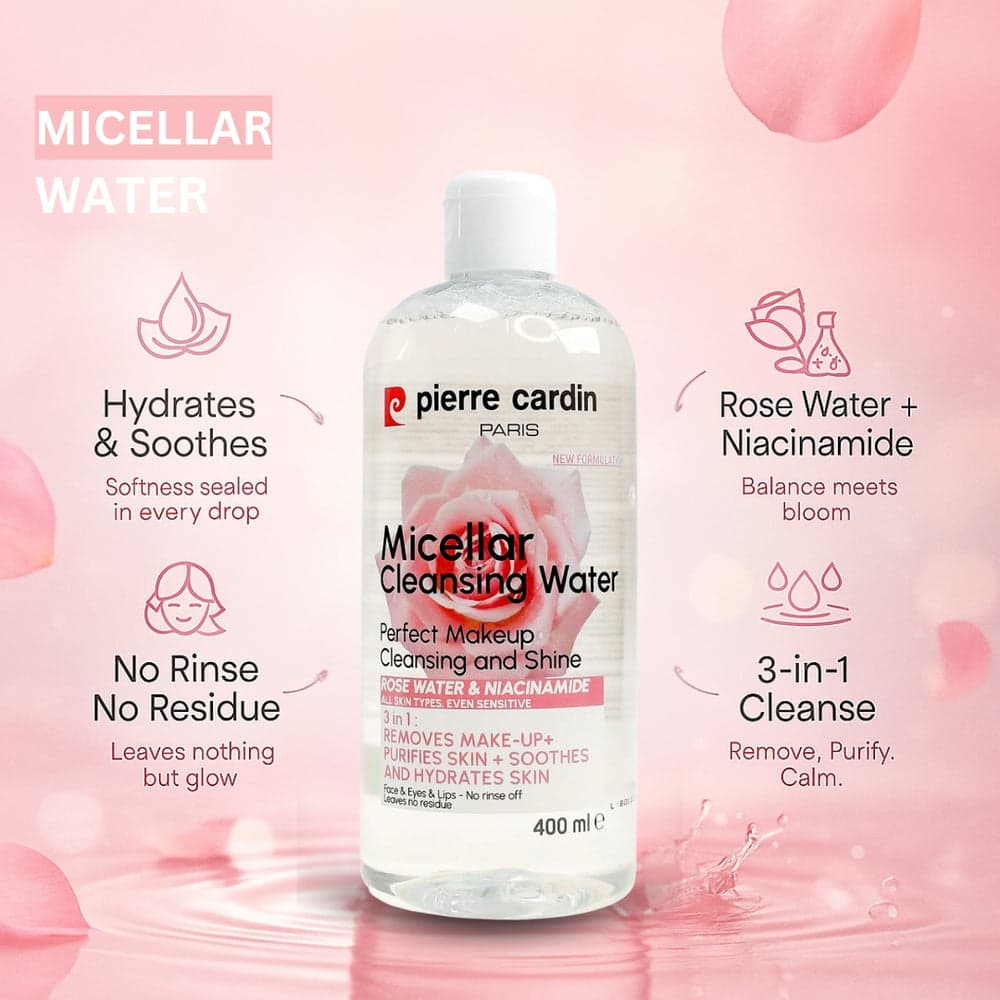 Pierre Cardin Paris Cleansing Micellar Water 400ml - With Rose Water And Niacinamide