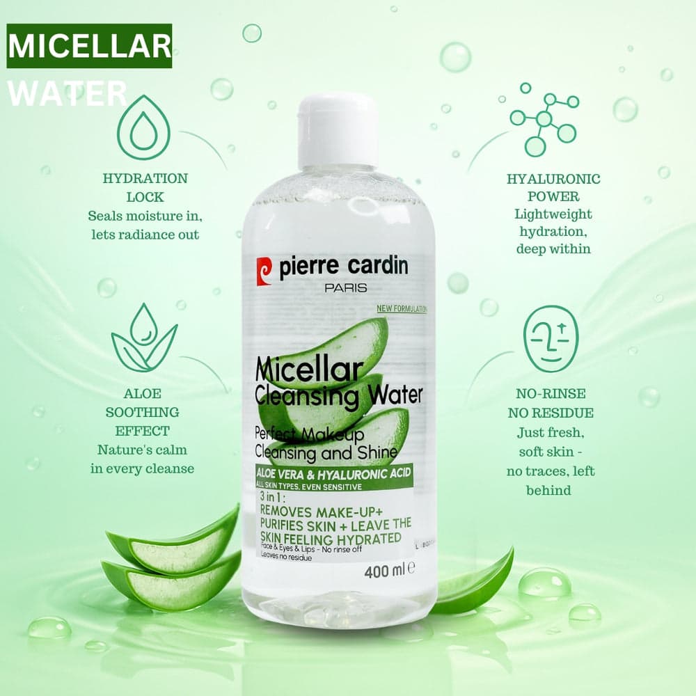 Pierre Cardin Paris Cleansing Micellar Water 400ml - With Aloe Vera & Hyaluronic Acid
