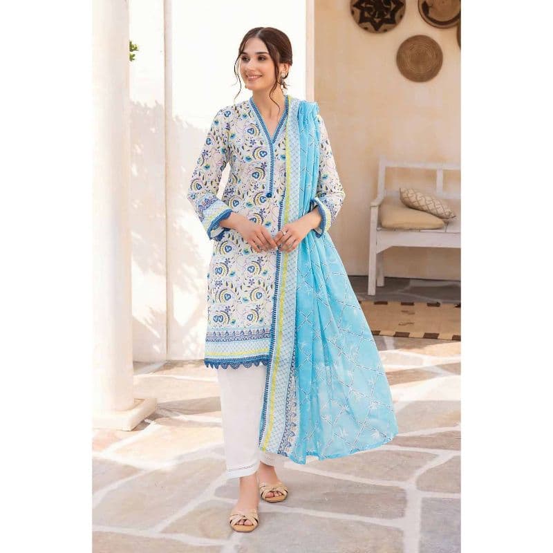 Ideas Printed Unstitched Lawn Suit with Denting Lawn Dupatta DN-32109A 3PC