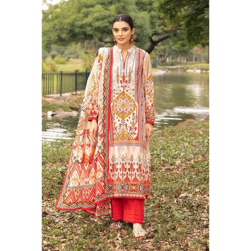 Ideas Printed Unstitched Lawn Suit with Denting Lawn Dupatta DN-32107B 3PC